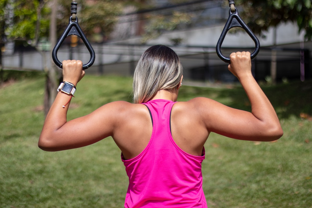 A ring-pull exercise working the back muscles